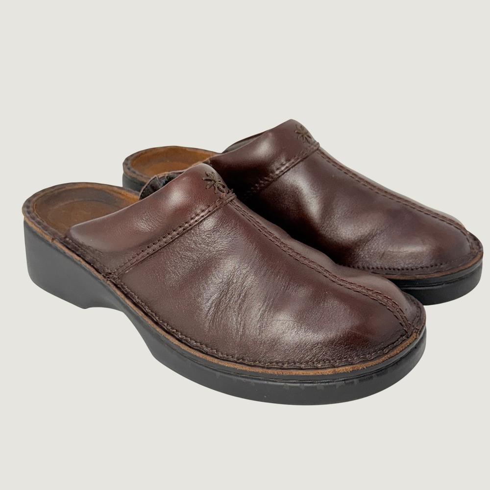 Naot Brown Leather Clogs Mules Embroidered Star Platform Shoes Womens 41